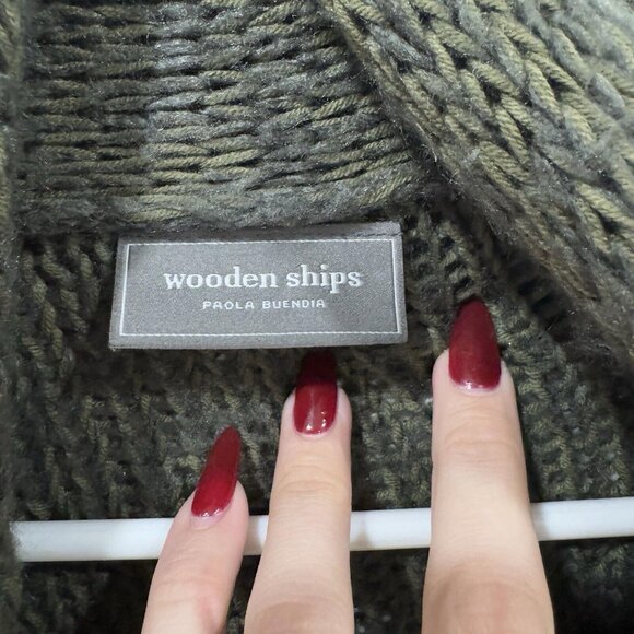 Wooden Ships Green Cardigan Women’s M/L Open Knit Lightweight Earth Tone Natural - Picture 5 of 9